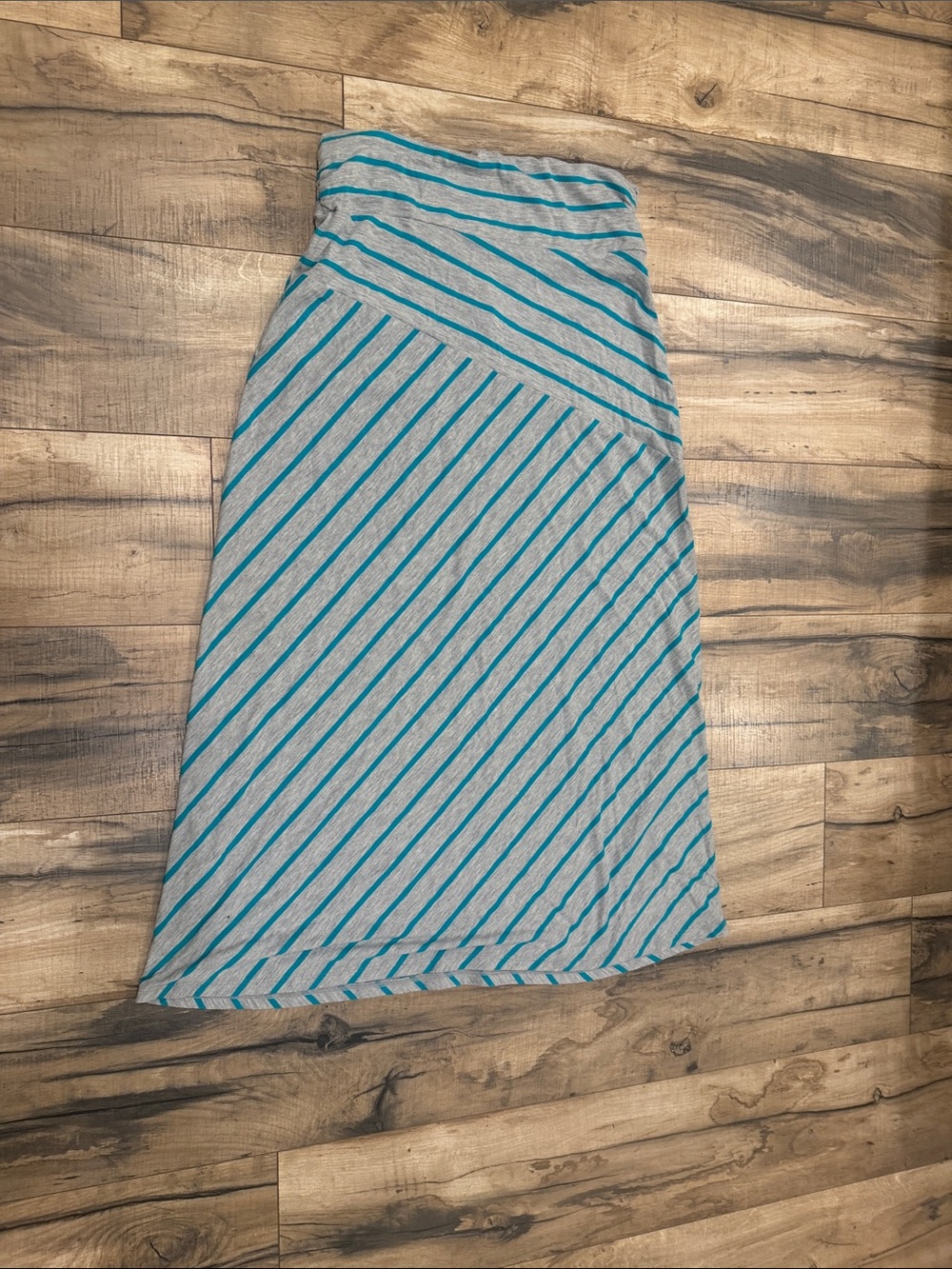 Faded Glory Teal and Gray Striped Maxi Skirt